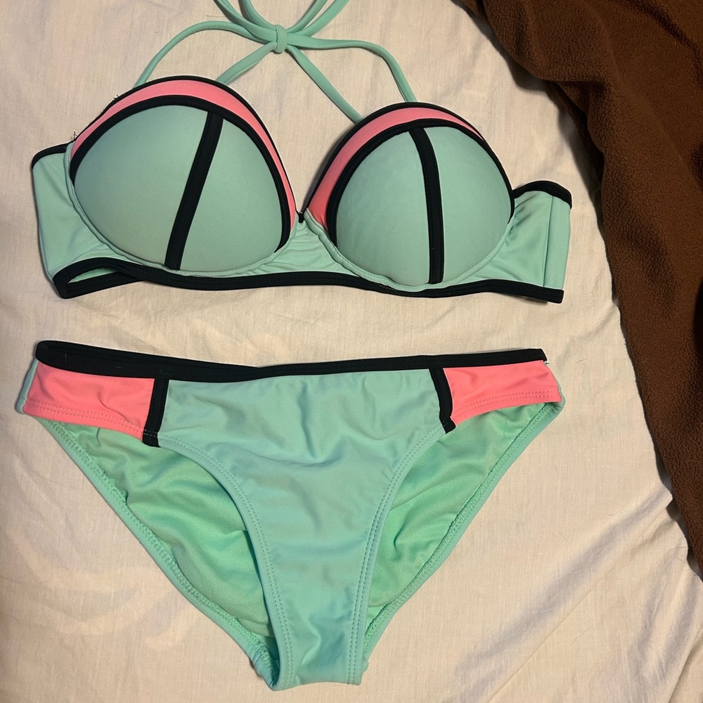 California Waves Mint and Coral Bikini Set